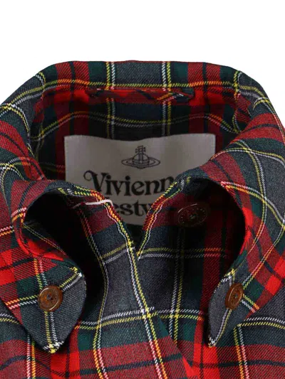 Vivienne Westwood Wool Coat Belted Waist Checkered Pattern In Multi