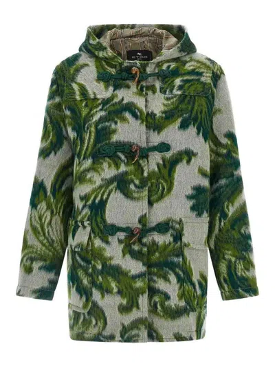 Etro Hooded Jacquard Wool-blend Jacket In Green