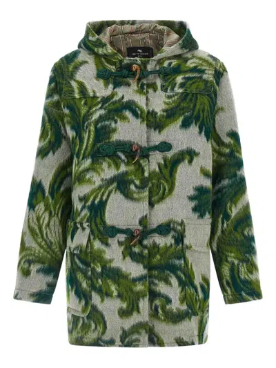 Etro Hooded Jacquard Wool-blend Jacket In Green