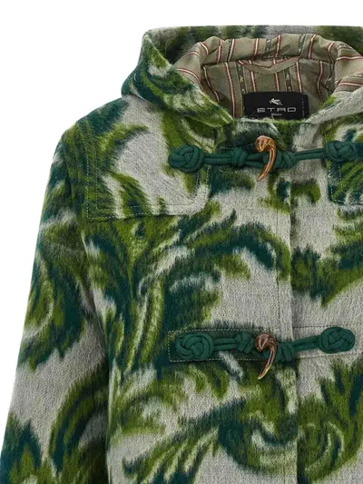 Etro Hooded Jacquard Wool-blend Jacket In Green