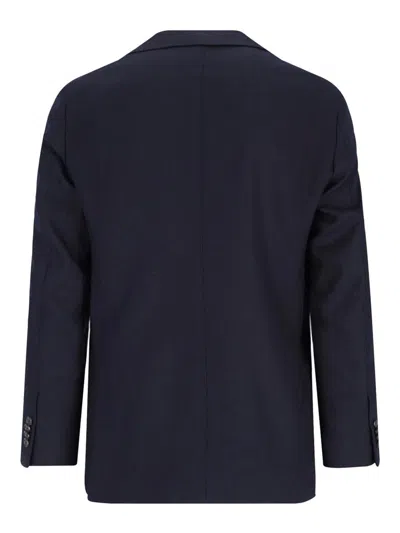 Caruso Tailored Black Herringbone Jacket With Notched Lapel In Blue
