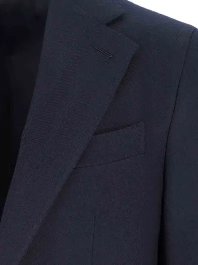 Caruso Tailored Black Herringbone Jacket With Notched Lapel In Blue