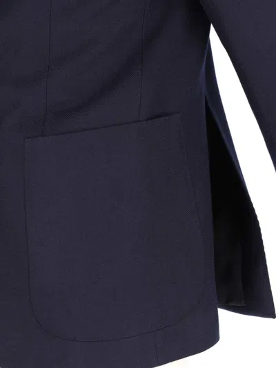 Caruso Tailored Black Herringbone Jacket With Notched Lapel In Blue