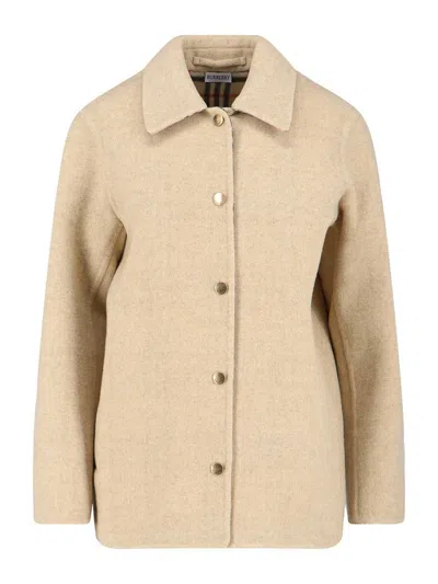 Burberry Collared Neck Jacket Side Pockets Long Sleeves In Neutral
