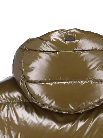 Herno Glossy Bomber Jacket With Horizontal Quilting And Adjustable Hood In Brown