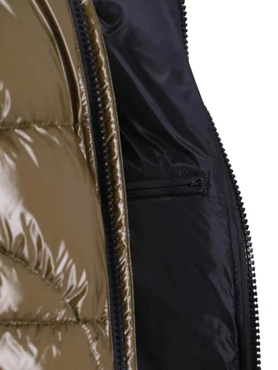 Herno Glossy Bomber Jacket With Horizontal Quilting And Adjustable Hood In Brown