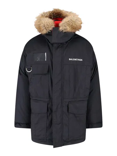 Balenciaga Logo Reversible Down Jacket In Black