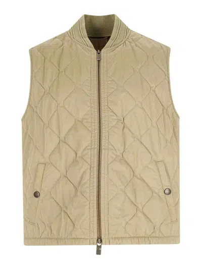 Burberry Quilted Vest Ribbed Collar Sleeveless In Brown