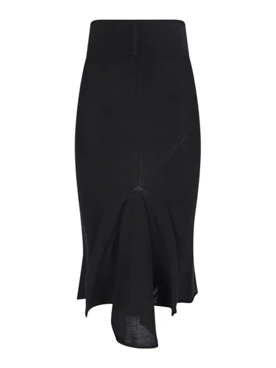 Rick Owens Asymmetrical Midi Skirt In Wool In Black