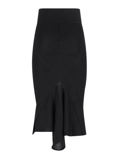 Rick Owens Asymmetrical Midi Skirt In Wool In Black