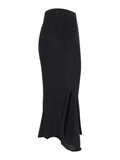 Rick Owens Asymmetrical Midi Skirt In Wool In Black