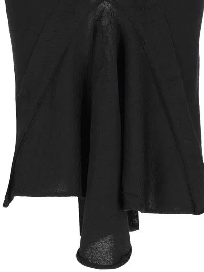 Rick Owens Asymmetrical Midi Skirt In Wool In Black