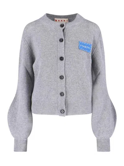 Marni Cashmere Cardigan With Logo In Gray