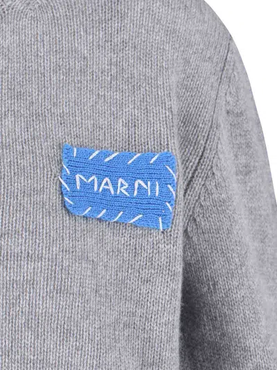 Marni Cashmere Cardigan With Logo In Gray