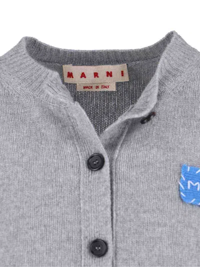 Marni Cashmere Cardigan With Logo In Gray