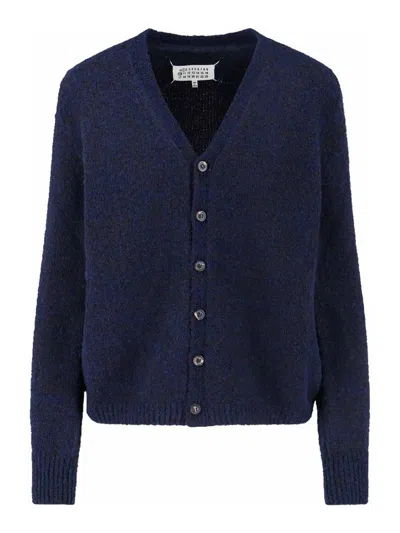 Maison Margiela Wool Blend Cardigan In Blue