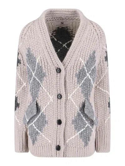 Ermanno Scervino Argyle-pattern Pocket Cardigan In Gray