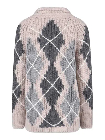 Ermanno Scervino Argyle-pattern Pocket Cardigan In Gray