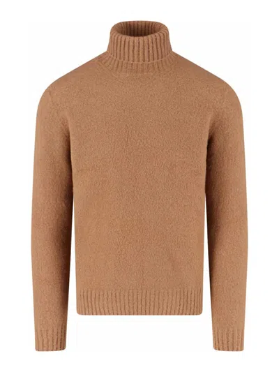 Drumohr Ribbed Turtleneck Sweater Long Sleeves In Brown