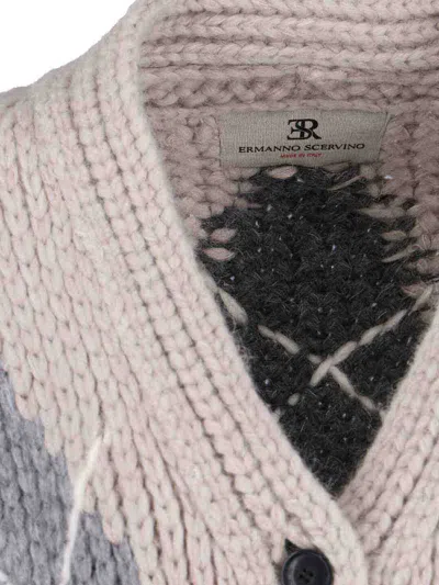 Ermanno Scervino Argyle-pattern Pocket Cardigan In Gray