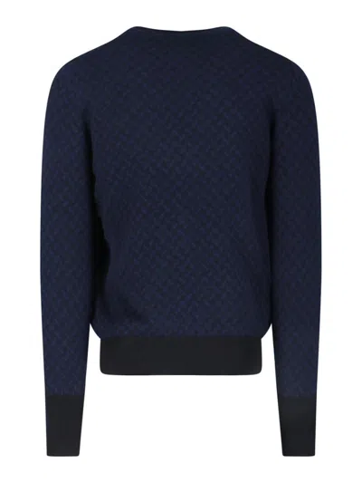 Drumohr Crewneck Sweater Patterned Ribbed Cuffs In Blue