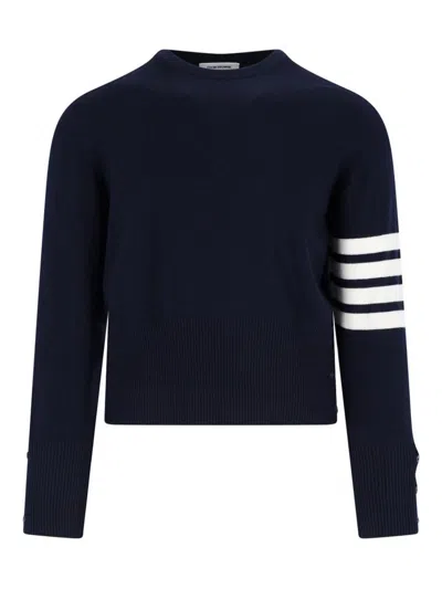 Thom Browne Blue Crewneck Swwater With 4-bar On The Sleeve And Ribbed Trims In Wool Man In Blue