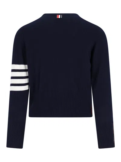 Thom Browne Blue Crewneck Swwater With 4-bar On The Sleeve And Ribbed Trims In Wool Man In Blue