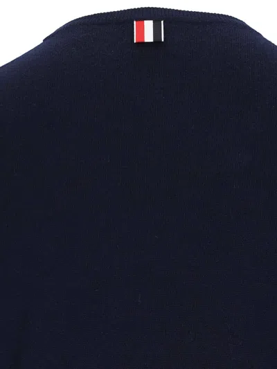 Thom Browne Blue Crewneck Swwater With 4-bar On The Sleeve And Ribbed Trims In Wool Man In Blue