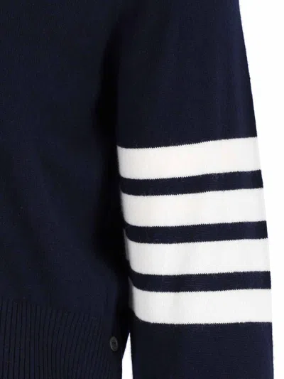 Thom Browne Blue Crewneck Swwater With 4-bar On The Sleeve And Ribbed Trims In Wool Man In Blue