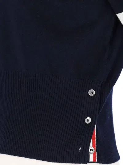 Thom Browne Blue Crewneck Swwater With 4-bar On The Sleeve And Ribbed Trims In Wool Man In Blue
