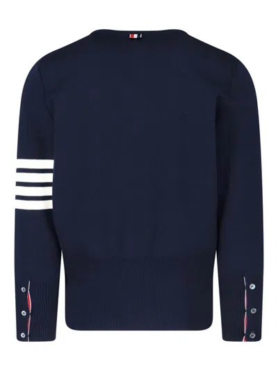 Thom Browne Blue Crewneck Swwater With 4-bar On The Sleeve And Ribbed Trims In Wool Man In Blue