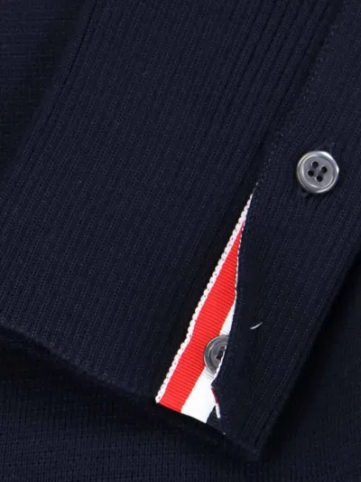 Thom Browne Blue Crewneck Swwater With 4-bar On The Sleeve And Ribbed Trims In Wool Man In Blue