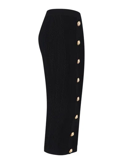 Balmain Black Viscose Blend Ribbed Knit Midi Skirt In Black