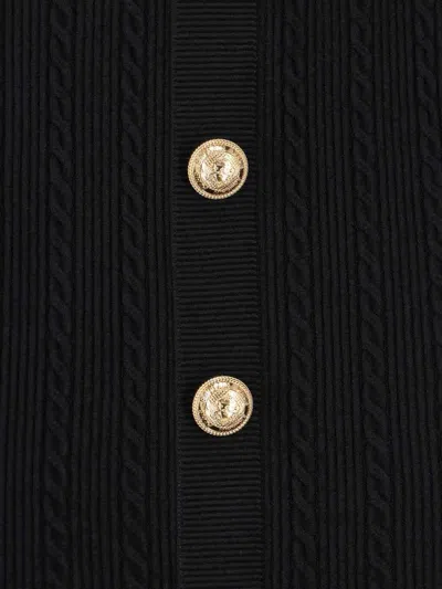 Balmain Black Viscose Blend Ribbed Knit Midi Skirt In Black