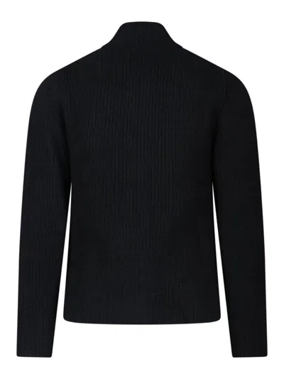C.p. Company Ribbed Zip-up Knitwear With High Collar And Front Zipper In Black
