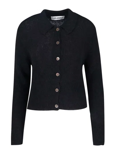 Our Legacy Cropped Top With Classic Collar And Button-down Front In Black