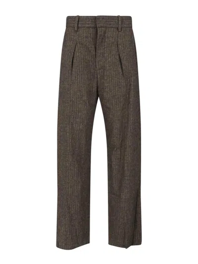Isabel Marant Straight Pants In Mixed Wool In Brown