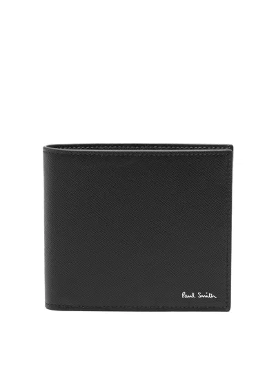 Paul Smith Textured Leather Bifold Wallet With Embossed Signature In Black