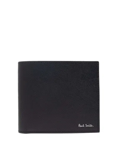 Paul Smith Textured Leather Bifold Wallet With Embossed Signature In Black