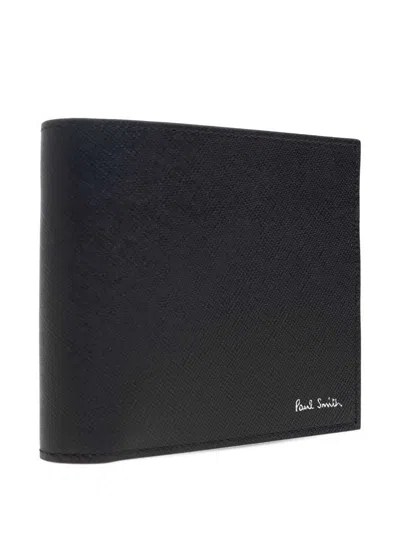 Paul Smith Textured Leather Bifold Wallet With Embossed Signature In Black