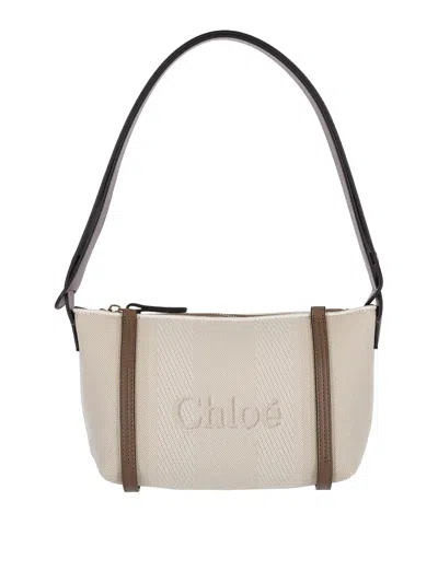 Chloé Logo Embroidered Canvas Shoulder Bag In Neutral