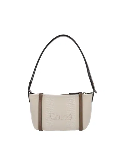 Chloé Logo Embroidered Canvas Shoulder Bag In Neutral