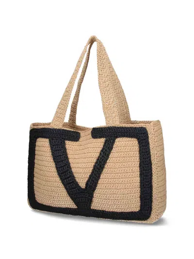 Valentino Borsa Shopping Viva Superstar Grande In Rafia Donna In Sand