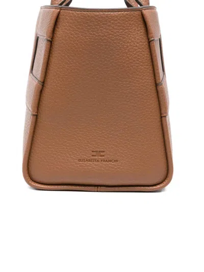 Elisabetta Franchi Rectangular Textured Handbag With Detachable Strap In Brown