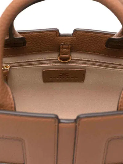 Elisabetta Franchi Rectangular Textured Handbag With Detachable Strap In Brown