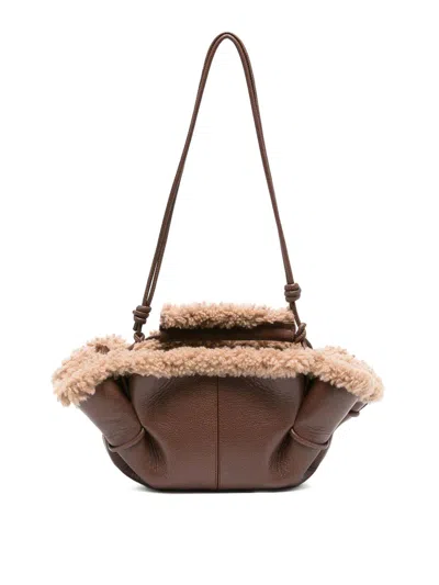 Hereu Arta Mini Curly Shearling Trims Bags In Brown