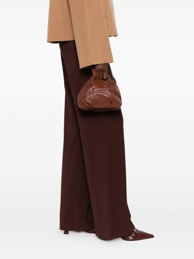 Hereu Braided Handle Shoulder Bag With Long Strap In Brown