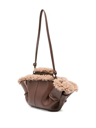 Hereu Arta Mini Curly Shearling Trims Bags In Brown