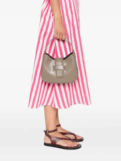 Emporio Armani Small Leather Shoulder Bag In Gray