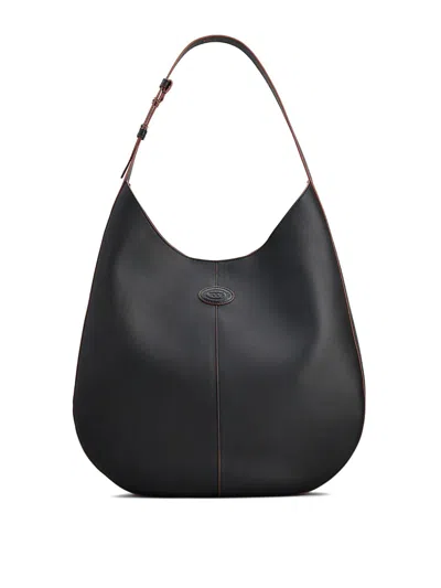 Tod's Sacca Hobo Black Grained Leather Bag In Black
